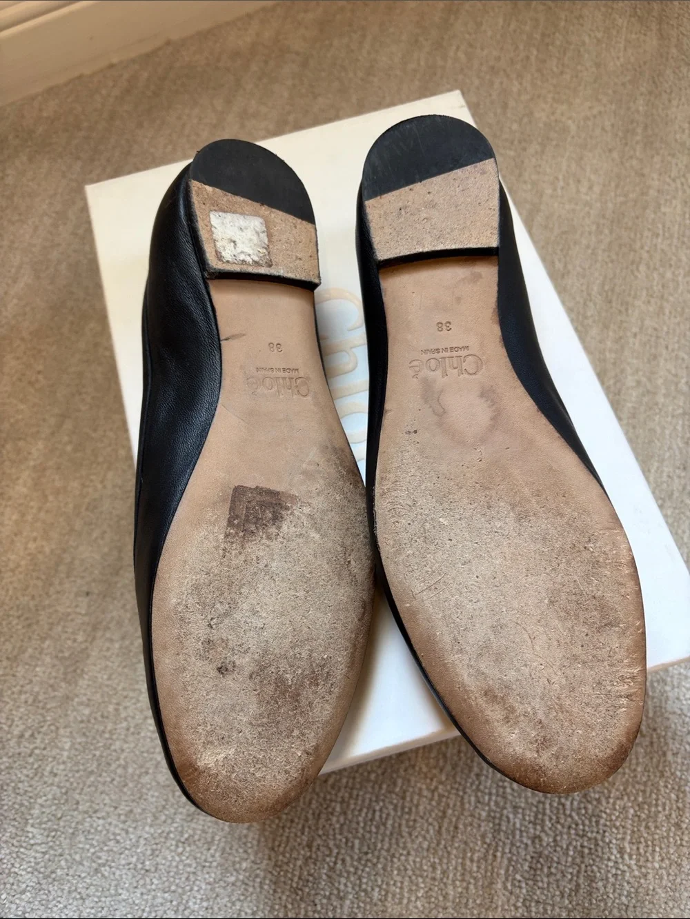 Chloe Black Leather Ballet Flats - Gold Accent
